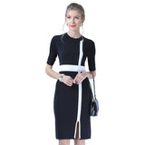 Summer women 2021 new short sleeved knitted dress medium long straight slim curved bead dress