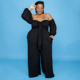 Plus Size Sexy Tube Top Solid Color Jumpsuit Wide Leg Pants