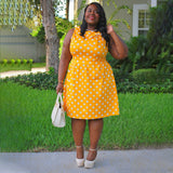 Plus Size Wish  Vintage Print Stitching Bow  Skirt Dress
