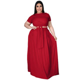 Plus Size Plus Size Women  Solid Color Cross Lace-up Large Swing Skirt Two-Piece Suit