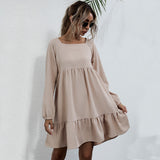 U Neck Slim Long Sleeve Dress