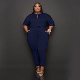 Plus Size Solid Color Loose Casual Jumpsuit  Women Jumpsuit