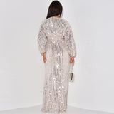 Women Dress Dress Sequined Long Sleeve V Neck Sexy Sequin Maxi Dress