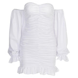 Casual One Line Neck Long Sleeve Dress