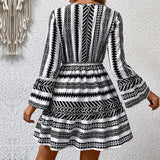 Short  Women Autumn Winter Long Sleeve Printed Dress