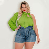 Plus Size Spring Summer New Women Clothing Solid Color off-Shoulder Long Sleeve T-shirt  Top for Women