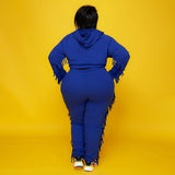 Plus Size Solid Color Loose-Fitting Tassel Street  Women Suit