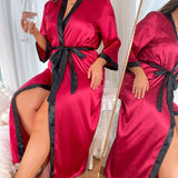 Plus Size Pajamas Women Long Artificial Silk Sexy Nightdress Casual Loose Lace Up Pajamas