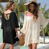 Plus Size Seaside Holiday Blouse Outer Wear Multicolored Tassel Stitching Loose Beach Dress