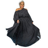 Plus Size Women Clothing  Printed Loose  Dress One Shoulder Strap Sexy Large Swing Dress