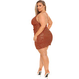 Plus Size Women Clothing Autumn  Embroidery Beads Sexy Halter Dress