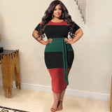 Plus Size Thread Stitching Contrast Color Tight  Women Dress