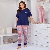 Plus Size Ladies Homewear Heart Printing Short-Sleeved Trousers Two-Piece Set Pajamas