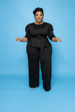 Plus Size Autumn Platform Solid Color Long-Sleeved Trousers  Two-Piece Suit