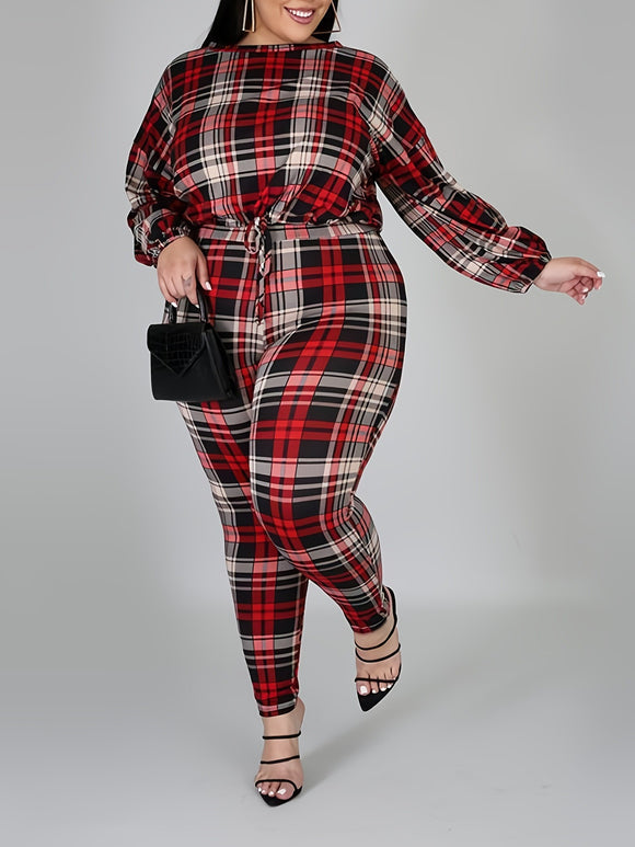 Plus Size Autumn Winter Popular Striped Element Printed Long Sleeve Two Piece Suit