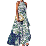 Women Wear  Summer Halterneck Tropical Leaf Printed Loose Dress for Women