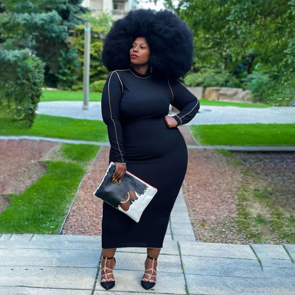 Plus Size Tight Sexy Solid Color Rib Fabric Long  Women Dress