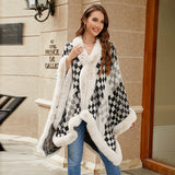 Women Fur Collar Shawl Autumn Winter Thickened Warm Knitted Cape