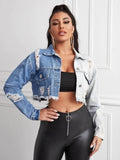 Long Sleeve Ripped Retro Cropped Denim Top Jacket Coat