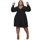 Plus Size Women Solid Color Cross V  neck Belt Loose Knitted Dress