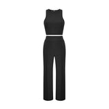 Summer Pants Suit Solid Color Office Sleeveless Vest Pants Casual Two Piece Suit Women