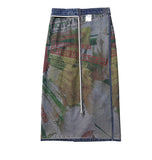 Stomach Blanket Double Sided Wear Art Design Printing Washed Do the Old Cowboy Zipper Stitching Straight Long Skirt