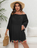Women Dress plus Size Women Clothes Tassel Stitching off Neck Sexy Backless Lace up Beach Dress