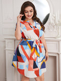Plus Size Swing Office Dress With Irregular Asymmetric Geometric Abstract Pattern Maxi Dress Printed Abstract Floral