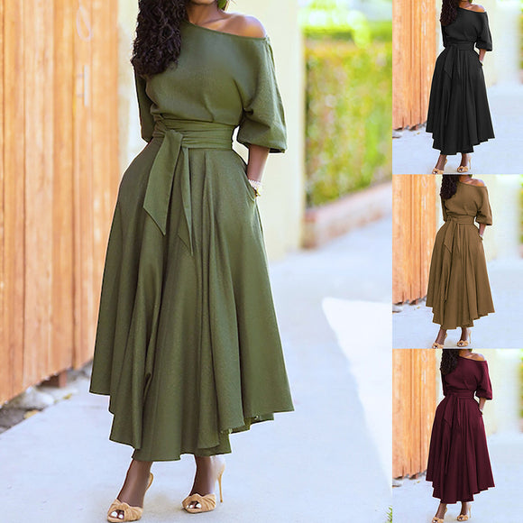 Diagonal shoulder strap solid dress wholesale dress fashion