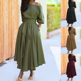 Diagonal shoulder strap solid dress wholesale dress fashion