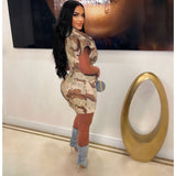 Women Clothing Personalized Sexy Large Collared Camouflage Tight Dress