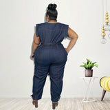 Plus Size Women  Clothing  Autumn New Denim Short Sleeve Wash Jumpsuit Trousers Sexy  New