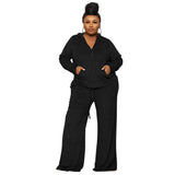 Women Clothing Autumn Winter Solid Color Casual High Waist Wide Leg Pants Two Piece Suit Women