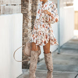 Pullover long sleeve high waist print irregularity commuter dress