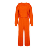 Sweater Suit Women Autumn Winter Casual Long Sleeve Hooded Sweater Wide Leg Pants Two Piece Suit