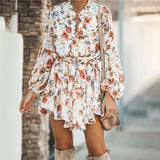 Pullover long sleeve high waist print irregularity commuter dress