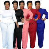 Plus Size Autumn Platform Solid Color Long-Sleeved Trousers  Two-Piece Suit