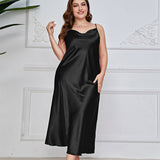 Plus Size Pajamas Women Fashionable Breathable Casual Pajamas Long Artificial Silk Sexy Sling Nightdress