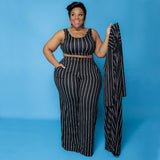 Plus Size Autumn Sexy Women Wear Striped Commuting Elegant Three-Piece Suit