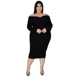 Plus Size Woman  Women V-neck Solid Color Midi Dress Sexy Dress