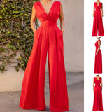 Women  Clothing Summer Elegant Slim High Waist Solid Color Jumpsuit