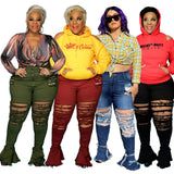 Hole Washing Horn Street Trend Tight Plus Size Women Jeans