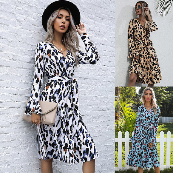 V-neck Lace Up Long Sleeve Dress
