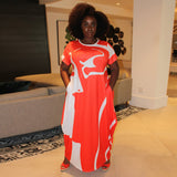 Plus Size Popular Spring Printed round Neck Long Creative Dress