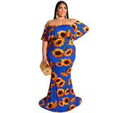 Plus Size Women Clothes Summer Sunflowers Leaf Printed Sexy Tight Dress