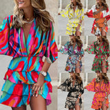 Women's Batman Sleeve V Neck Irregular Hem Dress