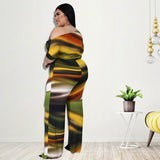 Plus Size Women Clothes  Autumn Wide-Leg Pants Digital Printing Romper  New Arrival