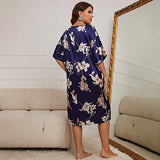 Plus Size Pajamas Women Mid Length Dress with Prints Summer Pajamas Silk Ice Silk Nightdress