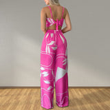 Women Clothing Summer Sexy Tube Top Lace up Loose Wide Leg Pants Printing Set