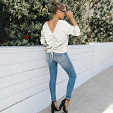 Leisure V Neck Long Sleeve Pullover Shirt